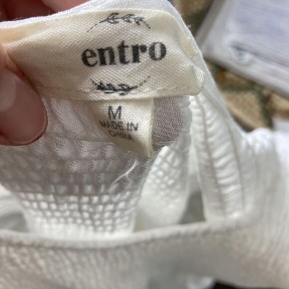 Entro Dress Womens Medium White Smocked Bodice Tiered Maxi Sleeveless D22872 - Picture 14 of 16